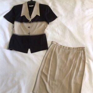 Elegant Beige/Black Skirt Suit